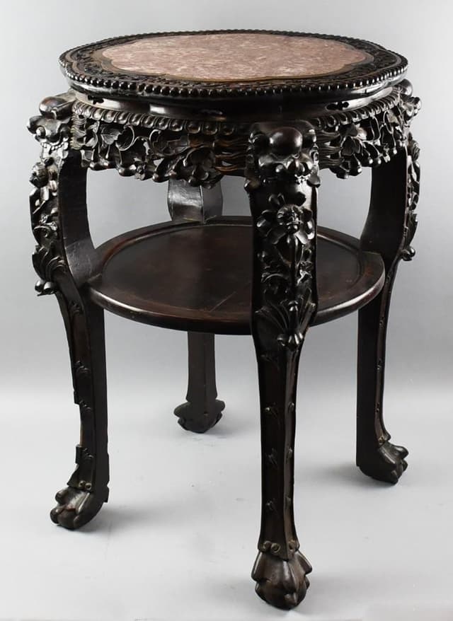 19th C Chinese Export Marble Top Rosewood Table