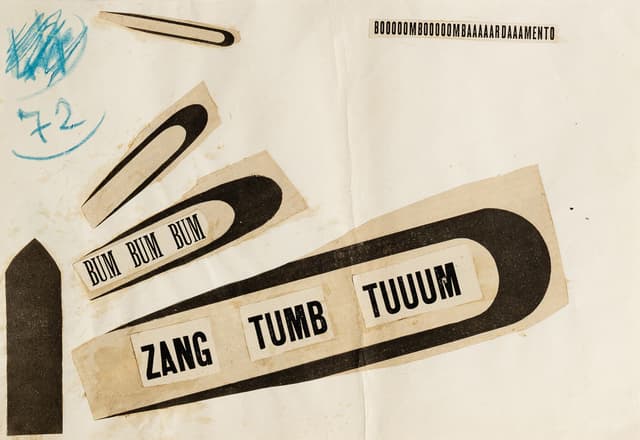 Zang Tumb Tuuum. 1915. Historic collage, exhibited several times in major international museums.