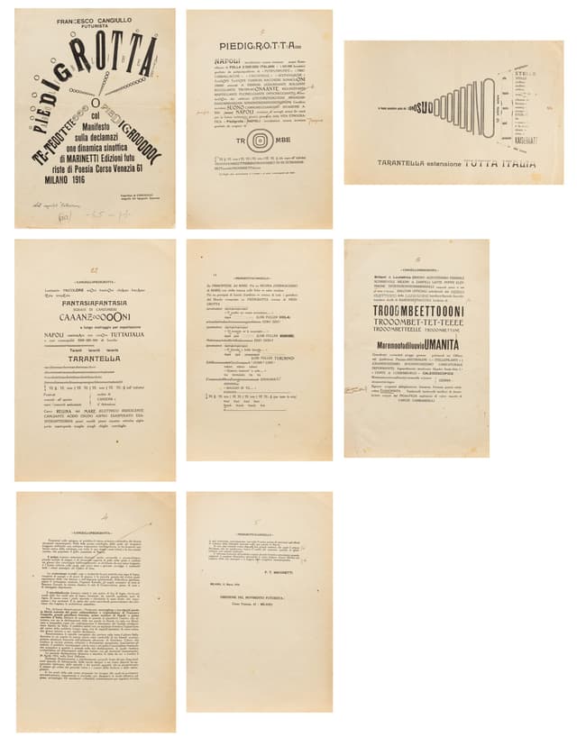 Piedigrotta, Parole in Libertà. 1914. 8 p. corrected proofs of a masterpiece of futurist paroliberism